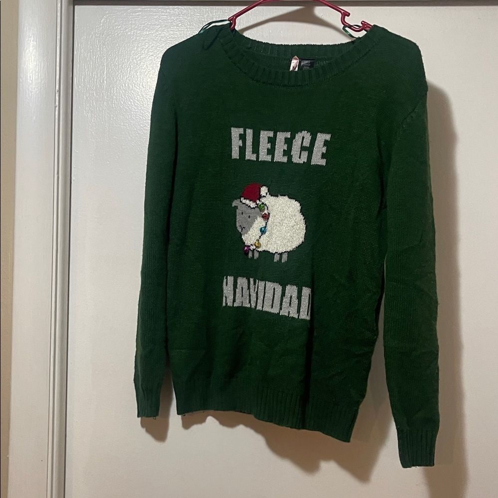 Green Fleece Navidad Christmas sheep sweater Sweater size extra small - Picture 3 of 6